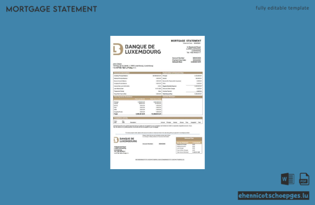 Hypothekenauszug der Luxembourg Banque de Luxembourg als Word- und PDF-Beispielvorschau